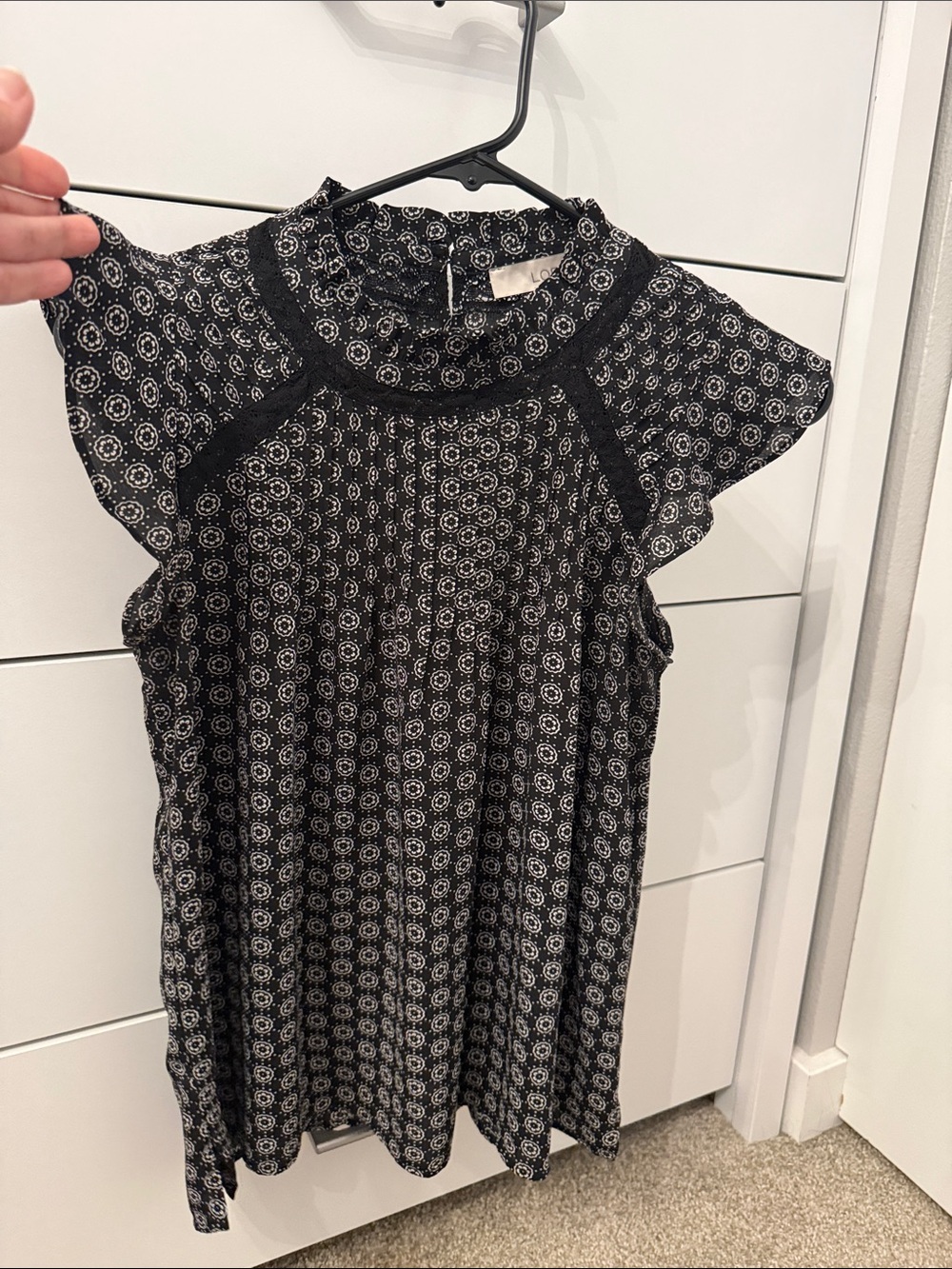 LOFT Black Blouse with White Floral Print